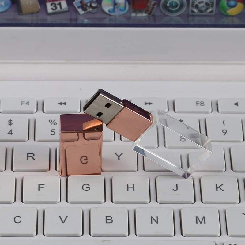 SXBan 16GB USB 2.0 Flash Drive,Glass Crystal LED Light Pen Memory Stick Thumb Drive Waterproof Clear Pendrive Flash Disk Girl Boy Women Men Kids Unique Cool Fun Novelty Wedding Photography Gift (Rose Gold) - Image 3